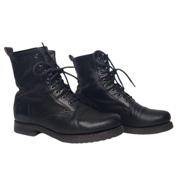 Frye Shoes - Frye Womens Veronica Combat Black Leather Combat Boots